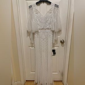 Adrianna Papell Ivory Beaded Long Dress Size 2